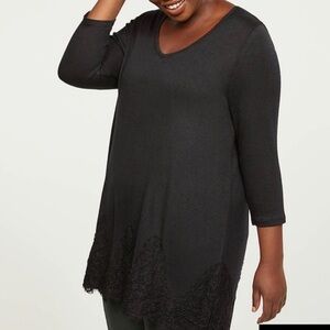 Lane Bryant NWT Black Lace Hem V Neck Tunic Top Size 18